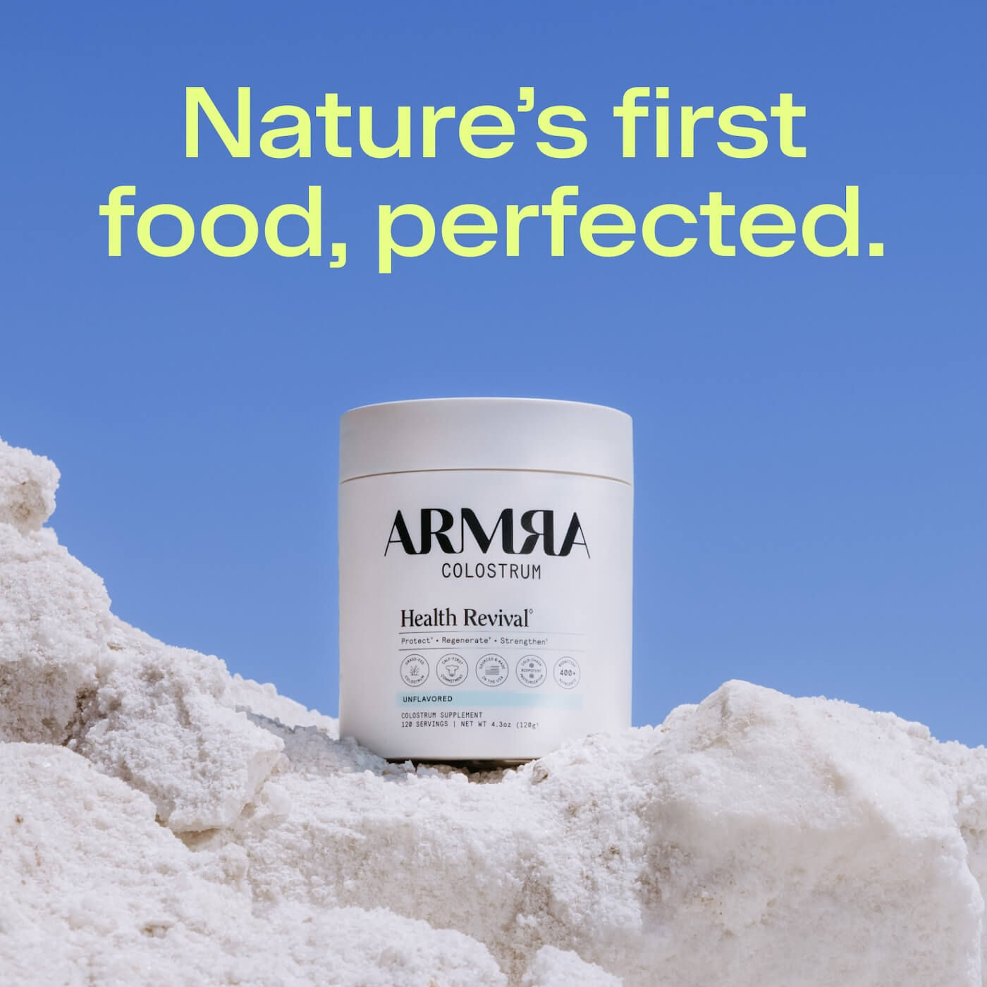 ARMRA Unflavored Jar with Nature's first food, perfected artwork